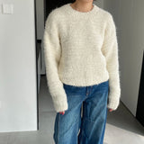 Women Winter Knitted Sweater round Neck Sweater Winter Cross Knitted Loose-Fitting Long Sleeve Sweater 1t2303