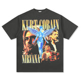 Mens Vintage Rock Band T-Shirt NIRVANA Band Kurt Cobain Print Short Sleeve T-Shirt Loose VINTAGE Wash