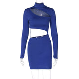 Women Dresses Spring Sexy Hollow-out Slim-Fit Turtleneck Long Sleeve Dress