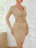 Women Evening Dress Long Sleeve V-neck Slim Dress Banquet Bandage One-Piece Dress