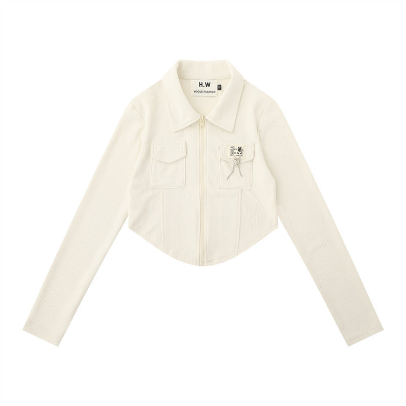 Women Jacket Waffle Coat Women's Autumn Zipper Cardigan Long Sleeve Top