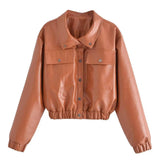 Women Leather Jacket Autumn Leisure Loose PU Leather Jacket Coat