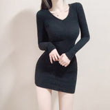 Women Dresses V-neck Dress Long Sleeve Hip Skirt Sexy Skirt