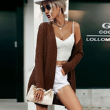 Women Knitted Sweater Mid-Length Long Sleeve Cable-Knit Sweater Cardigan