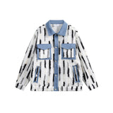 Unisex Jacket Loose Striped Stitching Denim Jacket Baggy Coat