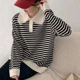 Women Knitwear Autumn and Winter Striped Lapel Knitwear Sweater