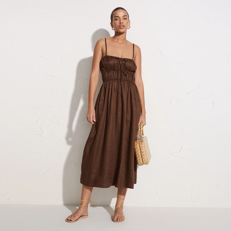 Robe Bridgerton Linen Sexy Suspenders Dress