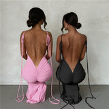 Women Dresses Summer Sexy Suspenders Backless Slim Fit Sheath Dress (Bla0420)