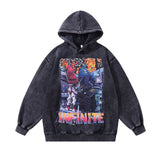 Men Hoodie Cartoon Printing plus Velvet Washed Hooded Sweater