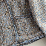 Women Woolen Coat Vintage Tweed Classic Style Raw Edge Shoulder Coat