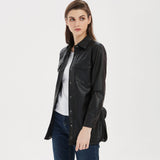 Women Leather Jacket Imitation Leather Shirt Single-Breasted Long Sleeve