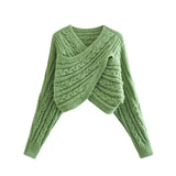 Women Sweater Knitwear Autumn Sweater Cross V-neck Short Long Sleeve Pullover Sweater