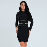Women's Evening Dress round Neck Long Sleeve Bandage One-Piece Dress