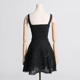 Women Dresses Summer Strap Lace Embroidery Hollow Dress (Qymy0409)