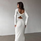 Women Dresses Fall Hollow Backless Dress (Bla0420)