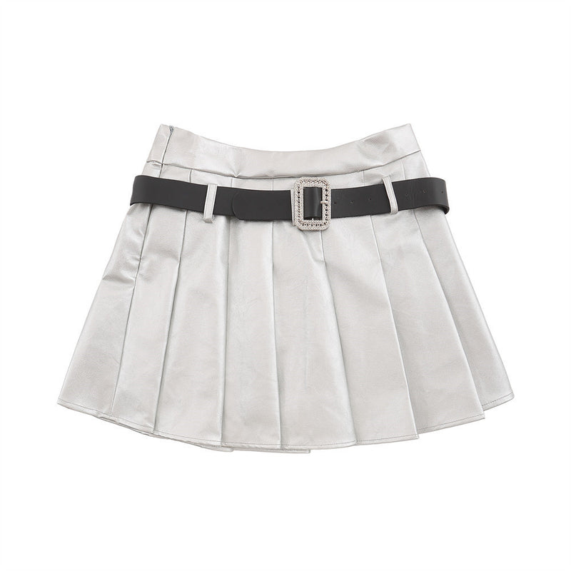 Women Skirt PU Leather Pleated Skirt Thickened Short Skirt Casual Skirt