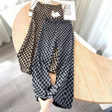 Women Sweatpants Vintage Chessboard Plaid Pants Autumn Knit Casual Sweatpants Bell-Bottom Pants