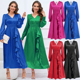 Women Date Dress Autumn and Winter V-neck Bubble Long Sleeve Dress