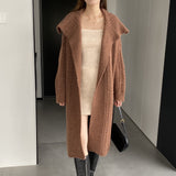 Women Cardigan Sweater Autumn Sweater Coat Lapel Loose Long Sweater W2353