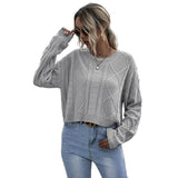 Women Knitted Sweater Autumn Loose Long Sleeve Thin Twist Solid Color Sweater