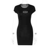 Women Dresses Spring Embroidery Hollow Slim round Neck Short Sleeve Dress