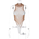 Women Jumpsuit Summer Printed Sexy Mesh Sleeveless Jumpsuit (Hawthaw0412)