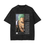 Washed retro cotton t-shirt, printed washed old short sleeves