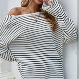 Women Knitted Sweater Striped Long Sleeve Sexy Backless Cross Sweater Women's Top