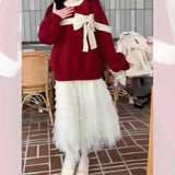 Women Knitwear Autumn and Winter Bow round Neck Sweater Loose Sweater
