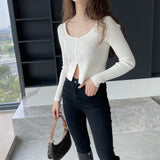 Women Cardigan Sweater Retro Square Collar Knitted Cardigan Short Top Female 8t8215