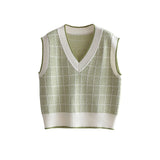 Women Knitted Pullover Autumn Winter Retro Short V-neck Sweater Vest Knitted Vest