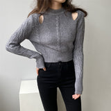Women Winter Knitted Sweater Sexy Retro Long Sleeve Ripped Autumn 8t8155