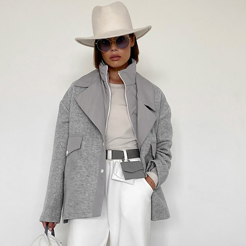 Women Trench Coat Gray Woolen Coat Autumn and Winter Suit