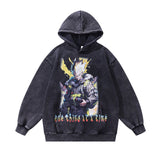 Men Hoodie Butterfly Graffiti Printing Fleece-Lined Washed Loose Couple Hooded Sweater Men