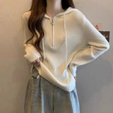 Women Knitted Pullover Spring and Autumn Zipper Hooded Long-Sleeved Sweater