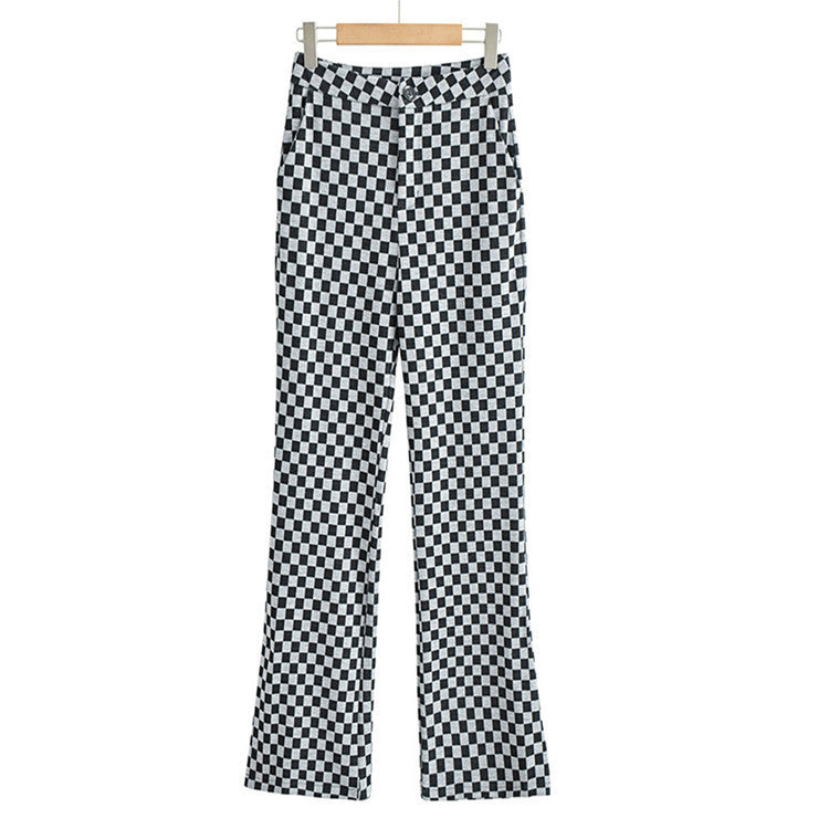 Women Sweatpants Autumn Leisure Checkered Trousers