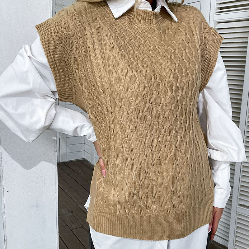 Women Knitted Sweater Autumn Solid Color Twist Knitted Vest