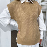 Women Knitted Sweater Autumn Solid Color Twist Knitted Vest