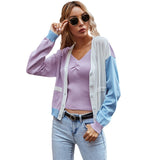 Women Knitted Sweater Autumn Leisure Women's Jacket Long-Sleeved Color Matching Sweater