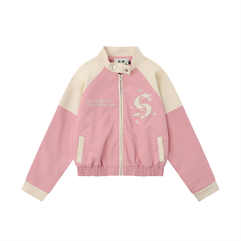 Women Jacket Fall Stand Collar Embroidery Loose Jacket Coat