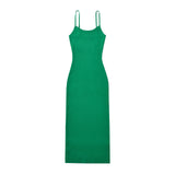 Women Dresses Summer round Neck Camisole Split Dress Backless Sexy Midi Dress (Xds0414)