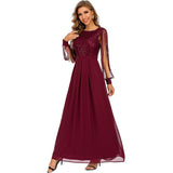 Women Evening Gown Sexy Chiffon Stitching Sequins Dress