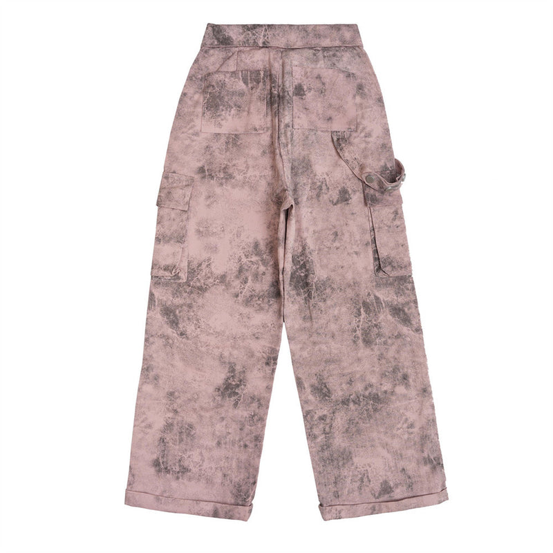 Women Pants Graffiti Tie-Dyed Flanging Overalls Loose Wide-Leg Pants Trousers
