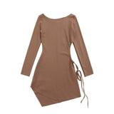 Women Dresses off-the-Shoulder Dress Hollow-out Midriff Long Sleeve Short Dress
