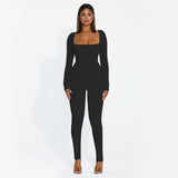 Women Jumpsuit Spring and Autumn Long Sleeve Square-Neck Slim Fit One-Piece Trousers