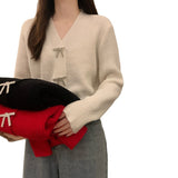 Women Knitwear Spring and Autumn V-neck Bowknot Knitted Sweater