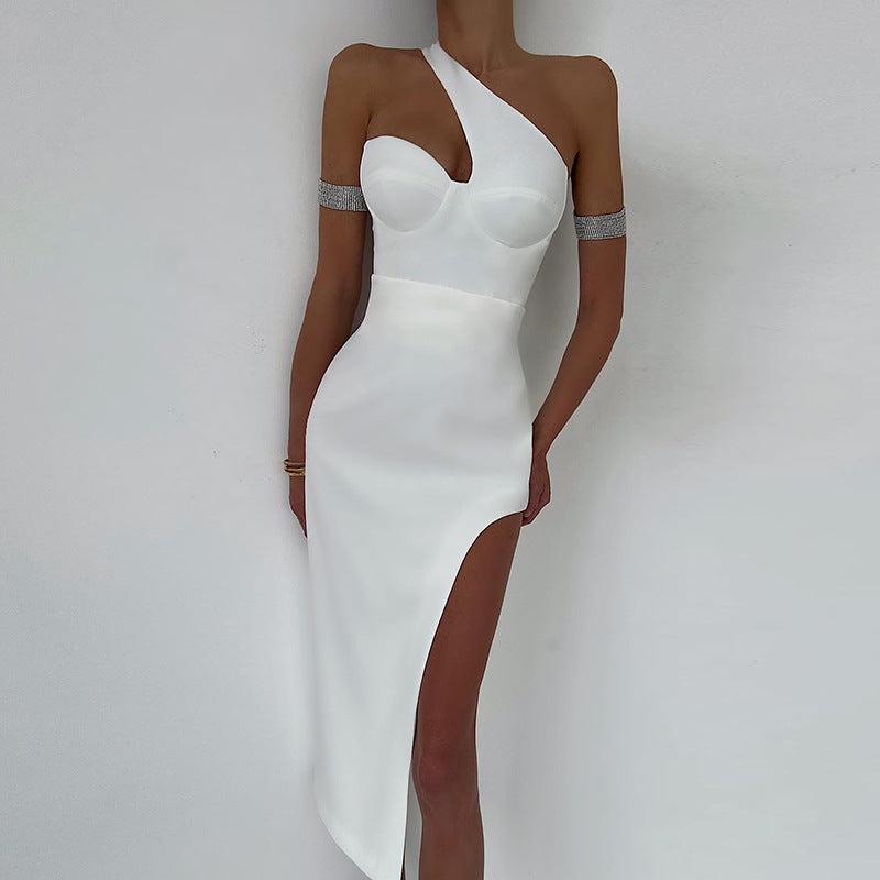 Women Dresses Sexy Slit Dress Spring Slim-Fitting Long Dress