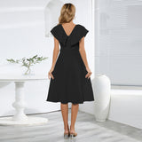 Women Date Dress Sexy A- line Skirt Lotus Leaf Large V-neck Dress