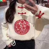 Women Knitwear Spring and Autumn Vintage Buckle Zipper Sweater Sweater
