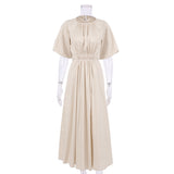 Women Dress Casual Hollow round Neck Puff Sleeve Dress